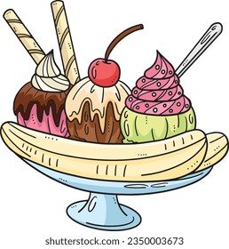 Banana Split Cartoon Colored Clipart Illustration