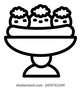 Vector de contorno de ícono de confección dividida de plátano. Crema batida. Plato dulce gourmet