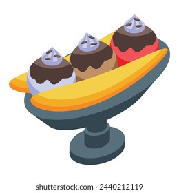 Banana split dessert icon isometric vector. Sundae food. Vanilla fruit
