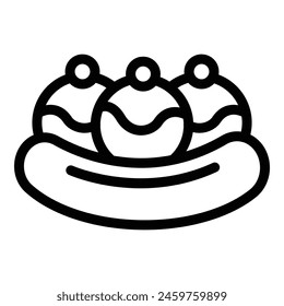 Icono de postre dividido de plátano con contorno de Vector. Plato americano. Delicioso helado