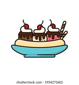 Banana split ice cream bowl isolated vector illustration for Bananasplit Day on August 25