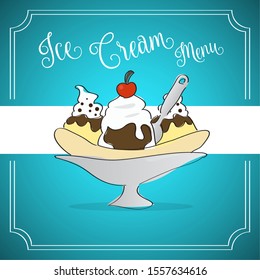 Banana split. Ice cream. Dessert menu - Vector illustration