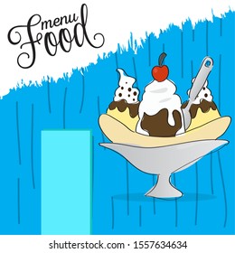 Banana split. Ice cream. Dessert menu - Vector illustration