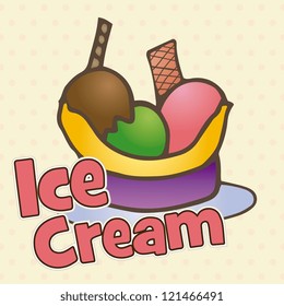 Banana Split Ice Cream Icons, vector illustration