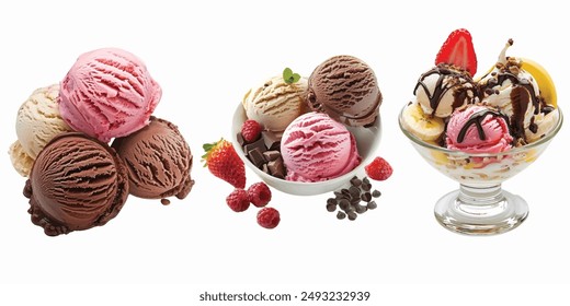 banana split ice cream on a white background.