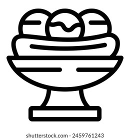 Banana split ice cream sundae icon outline vector. Flavored dessert. Gourmet sweet dairy food