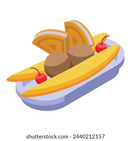 Banana split icon isometric vector. Cherry cream. Sundae bowl