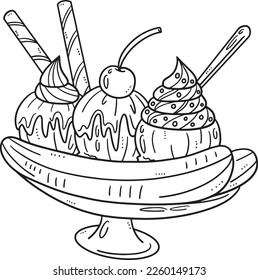 Banana Split Isolated Coloring Page for Kids