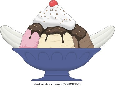 Banana Split Sundae Vector Illustration