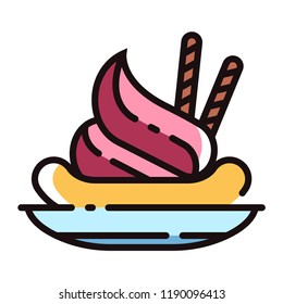 Banana Split Vector Illustration In Line Color Design