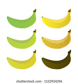 Banana stages of ripeness icon set. Vector.