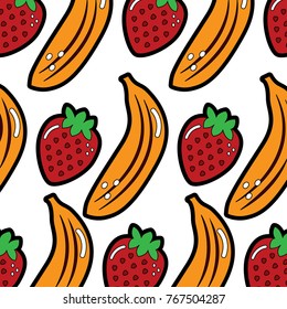banana and strawberry delicious seamless pattern