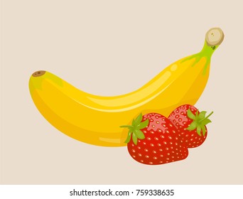 banana and strawberry vector simple illustration