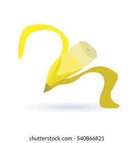 Banana stub. Fruit stub. Bite banana. Raw food. Vector illustration.
