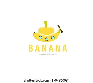 Banana submarine, navy, transport, boat Logo Concept. Vector Design Illustration. Symbol and Icon Vector Template.