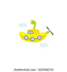 Banana Submarine under ocean. Funny cartoon banana fruit snack shape logo icon illustration