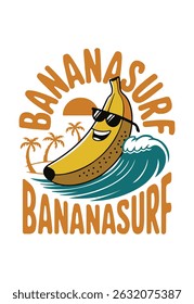 Banana Surf Tropical Fun in the Sun Summer Vibe T-shirt Design Vector