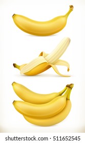 Banana. Sweet fruit. 3d vector icons set. Realistic illustration