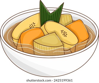 Compota de batata de plátano o Kolak Ubi Pisang Indonesia Postre Ilustración vectorial