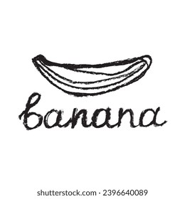 Banana symbol on white background for bananas bread packs, bananas milk package and bananas fruit brand logo template design. Banana vector illustration with hand-drawn crayon texture.