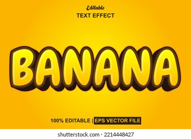 banana text effect with 3d style and editable