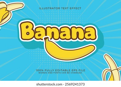 banana text effect, editable font, typography, 3d text for food industry. vector template