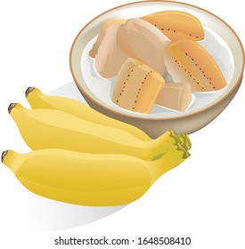 Banana, Thai dessert in coconut milk, Thai Food, Thai Kitchen, delicious, illustration, Vector