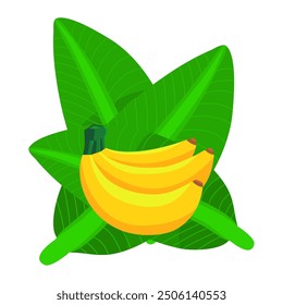 Banana y fondo de tres hojas