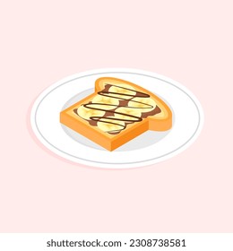 Banana toast with peanut butter and chocolate spread. Isometri sweet sandwich. Vector illustration in trendy flat style isolated.