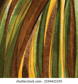 Banana tree colors inspired background with brush stroke aquarelle watercolor texture for vector banner square wallpaper and backdrop. Ink wash art work template with brown, green and yellow colour