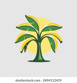  Banana tree icon. Gray background with green. Vector illustration.