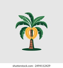  Banana tree icon. Gray background with green. Vector illustration.