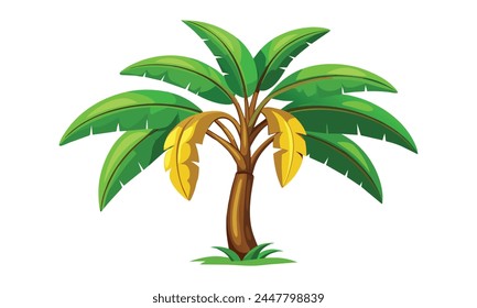 Banana tree isolated flat vector illustration on white background.