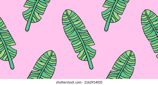 Banana Tree Leaf, vector seamless pattern in the style of doodles, hand drawn
