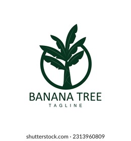 Banana Tree Logo, Fruit Tree Plant Vector, Silhouette Design, Template Illustration
