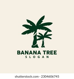 Banana Tree Logo, Banana Tree Simple Silhouette Design, Plant Icon Symbol Vector Illustration