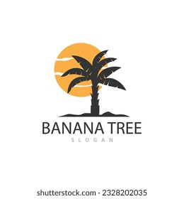 Banana Tree Logo, Banana Tree Simple Silhouette Design, Plant Icon Symbol Vector Illustration