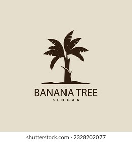 Banana Tree Logo, Banana Tree Simple Silhouette Design, Plant Icon Symbol Vector Illustration