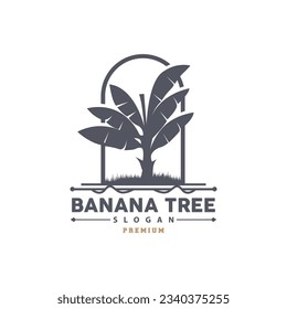 Banana Tree Logo, Banana Tree Simple Silhouette Design, Plant Icon Symbol Vector Illustration