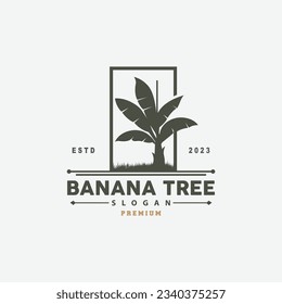 Banana Tree Logo, Banana Tree Simple Silhouette Design, Plant Icon Symbol Vector Illustration