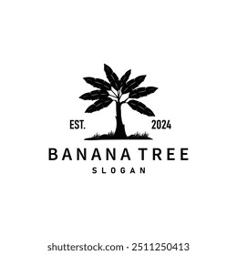 Banana Tree Logo, Banana Tree Simple Silhouette Design, Plant Icon Symbol Vector Illustration