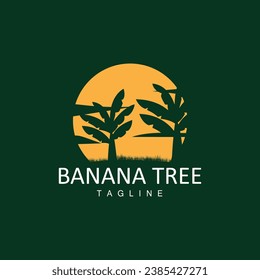 Banana Tree Logo, Tropical Fruit Plant Flat Silhouette Template Illustration Design