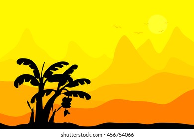 Banana tree and mountain landscape vector