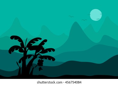 Banana tree and mountain landscape vector