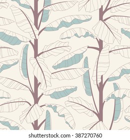 banana tree on a cream colored background, seamless pattern