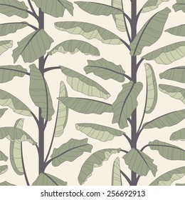 banana tree on a white background in seamless pattern