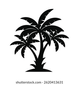 Icono de Vector de silueta de árbol de plátano. Diseño de árbol tropical negro simple en formato de Vector