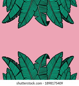 Banana tree tropical leaf seamless vector pattern. Summer background in the jungle style. For relaxation and travel.