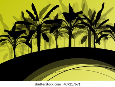 Banana trees organic fruit plants plantation abstract nature background concept illustration detailed silhouette landscape vector