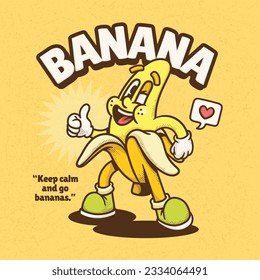 Banana Trendy Retro Cartoon Vector Hand Drawn